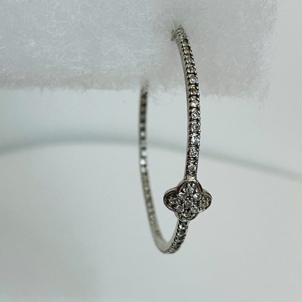 925 Sterling Silver CZ Hoop Earrings - Picture 5 of 14